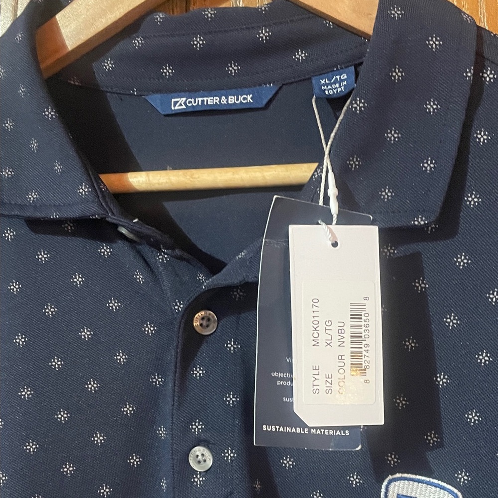 NWT Cutter & Buck Dark Blue Patterned Polo - Embroidered “N” - Picture 3 of 3
